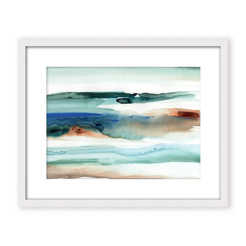 Coastal Retreat Beach Waves Abstract, Framed Canvas, 16" H x 24" W x 2.375" D, Black