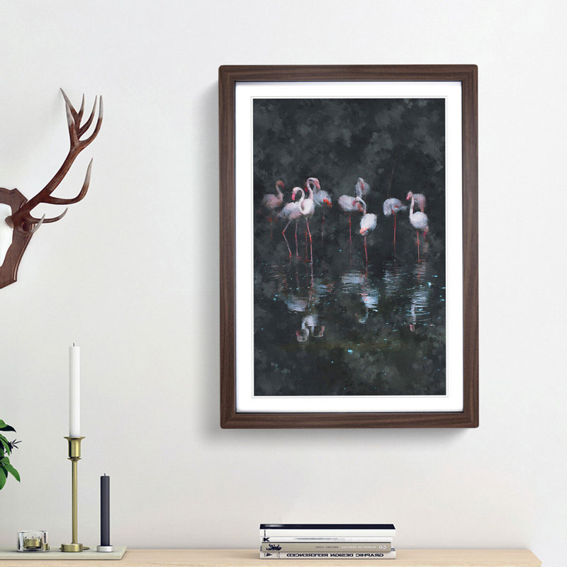 Reflection of Flamingos - Picture Frame Graphic Art Print, 63cm H x 45cm W x 2cm D, Walnut Framed
