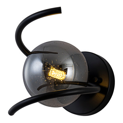 Applique murale 1/3-lumière noir mat, lumière de meuble-lavabo globe en verre fumé bullé, luminaire de couloir de salle de bain industriel rétro, base G9, homologué UL