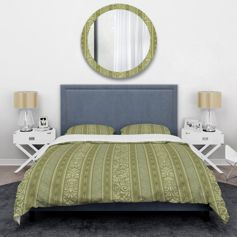 Vert floral rayé - ensemble de housse de couette abstrait - microfibre de polyester