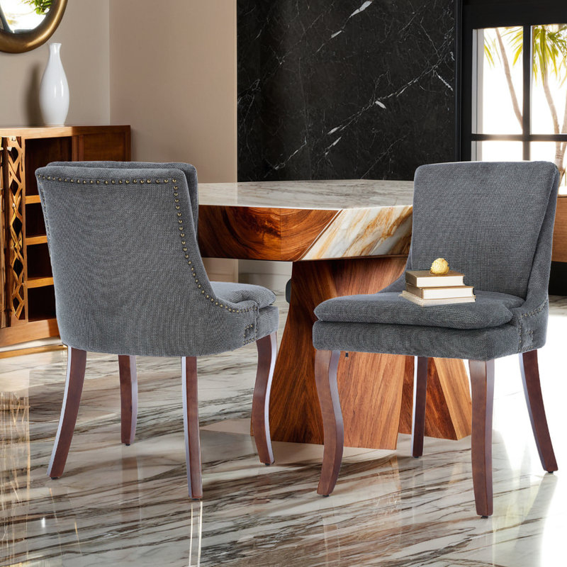 Double-Layer Cushioned Upholstered Dining Chairs, Gray, 2