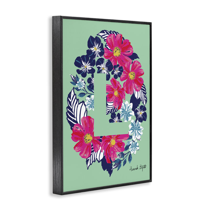 «Floral Bloom», lettre L, giclée par Hannah Louise Byatt, Giclée encadrée noir minuit, H 18 po x l 12 po