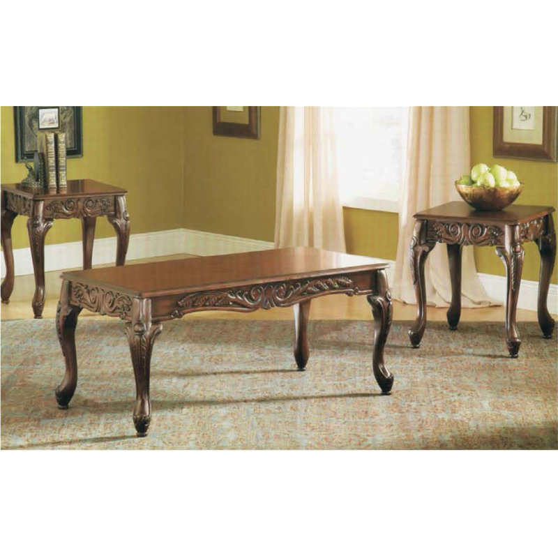 Ensemble de 3 tables basses et tables de bout à finition cerisier foncé (seulement avec table basse, sans chaises)