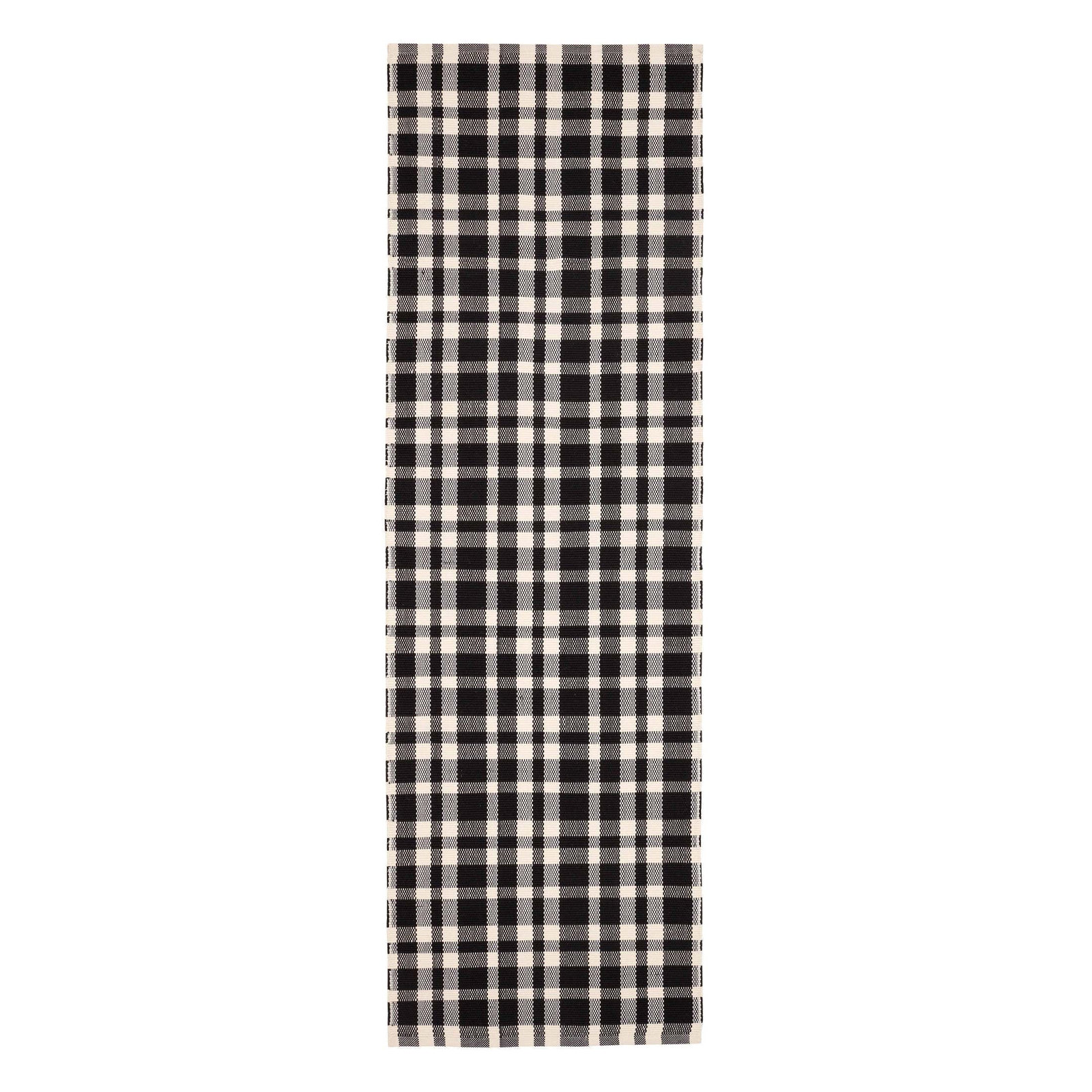 Tattersall Black Handwoven Indoor/Outdoor Rug, Runner 2'6" x 8'