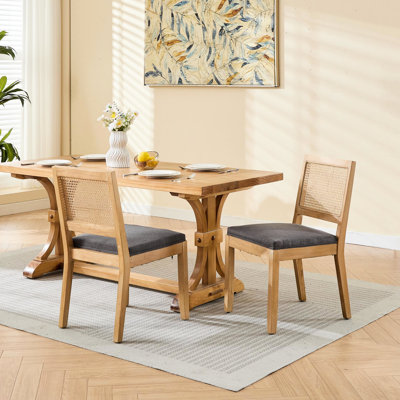 American Design Gray Mid Century Classic French Dining Chairs Of 2, , Solid Rubberwood Frame, Linen Upholstered For Commercial Environment, Kitchen And Room, High - Density Foam Seats Kitchen,