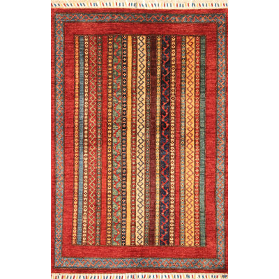 Tapis rouge, brun et gris noué à la main de haute qualité