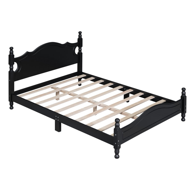 Modern Wood Platform Bed Frame with Wooden Slat Support, Black, Full / Double