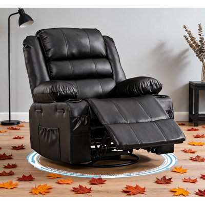 Rocking Recliner Chair for Adults, 360° Swivel Rocker Recliner Chair with Cup Holder & Deep Upholstered Seat, 30 Deg Rocking, Manual Recline, Side Pocket, Metal Frame, For Nursery Living Room Bedroom