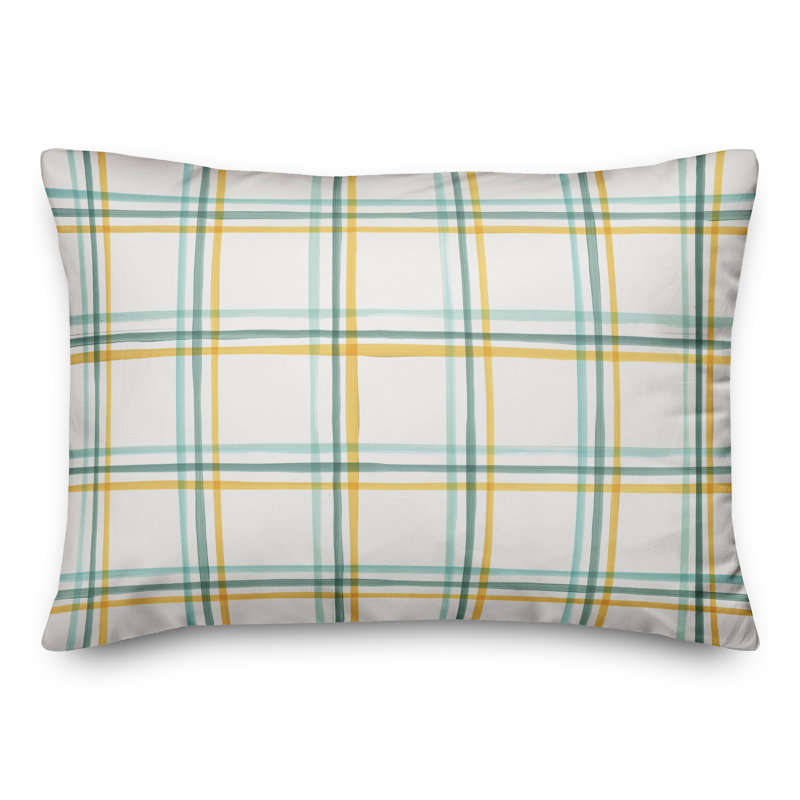 Plaid Outdoor Reversible Throw Pillow, 14" H x 20" W, Green/Yellow