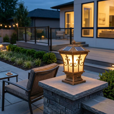 Solar Dual Power Post Light Bronze Aluminum Ip65 Waterproof 3 Color Outdoor Pillar Lamp With Remote