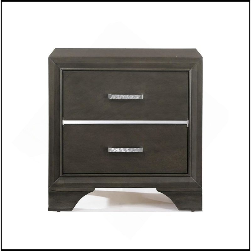 Table de chevet 2 tiroirs en bois massif au fini gris