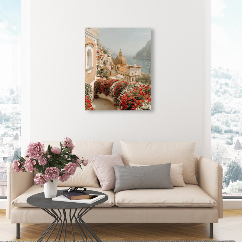 Clifftop Crimson I Canvas Nautical & Beach Print by Oliver Gal, Black Frame, 16 x 20, 17"H x 21"W, Silver Floater Frame