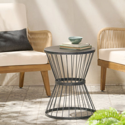 Powder-Coated Iron Side Table with Hourglass Shape & Open Cage Design