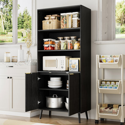 71" Pantry Cabinet With 2 Doors, Tall Kitchen Pantry Storage Cabinet With Adjustable Open Shelves, Kitchen Hutch Cabinets For Living Room, Dining Room by George Oliver