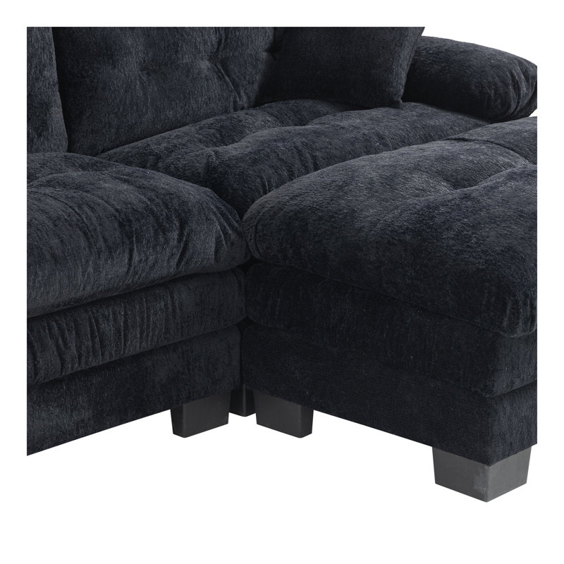 Canapé modulaire en L à assise profonde et canapé réversible à 3 places, Chenille noir