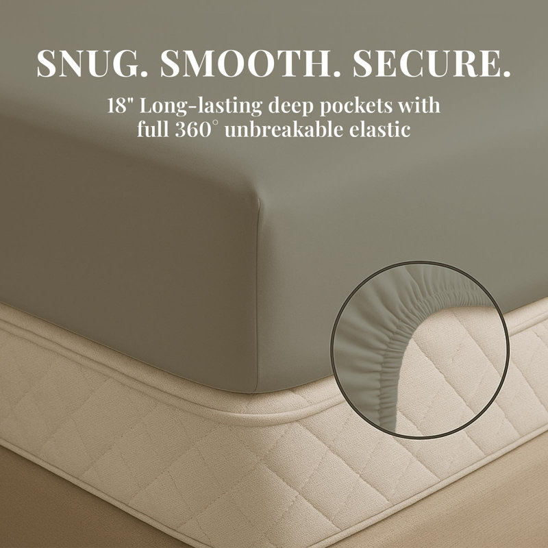 Premium Rayon From Bamboo Blend Sheet Set With Deep Pockets, Cooling and Breathable, Gray