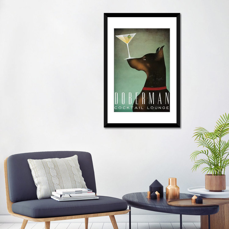 « doberman cocktail hall », reproduction d’impression sur toile tendue, H 32 po x l 24 po x P 1 po, Papier d'art encadré noir