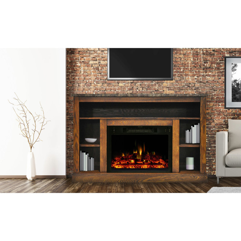 Cambridge Seville Freestanding Fireplace Mantel TV Stand with Storage Shelves and 1500W Electric Heater Insert, Walnut