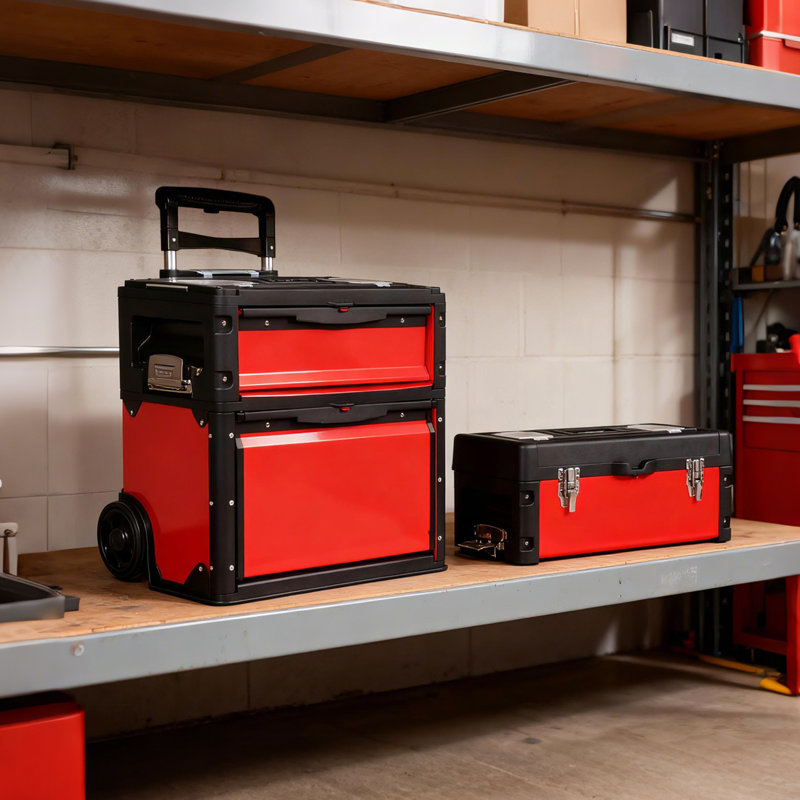 Boîte à outils 3-en-1 empilable avec roulettes, Rouge