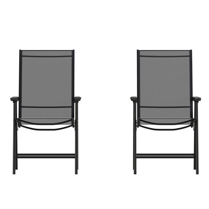 Hedgesville Outdoor Folding Patio Sling Chair / Portable Chair, Black
