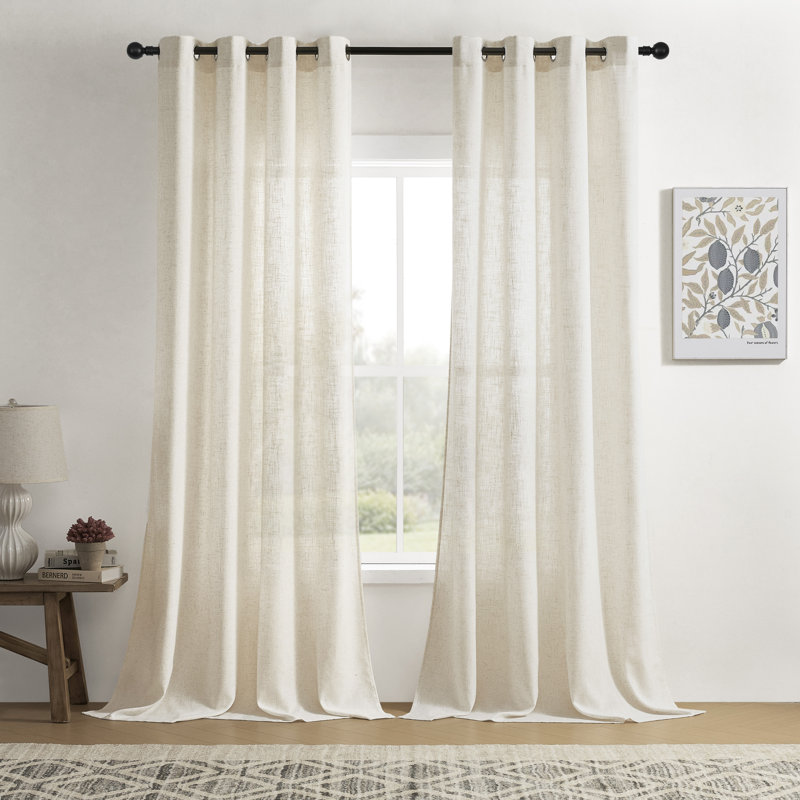 Carthamus Polyester Linen Textured Light Filtering Semi-Sheer Grommet Curtain Pair (Set of 2)