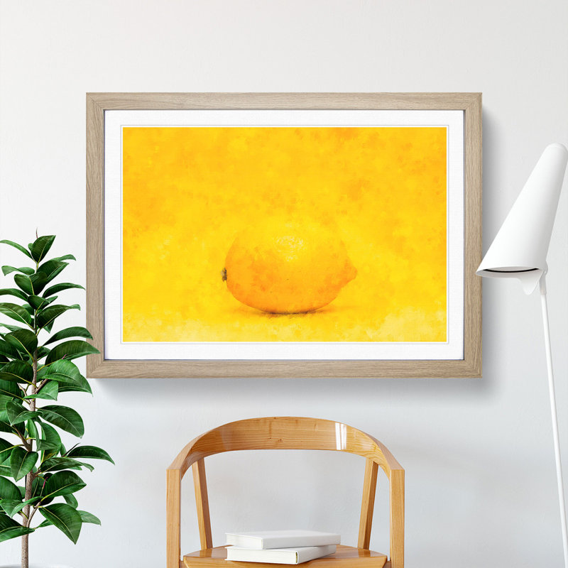 Lemon Yellow - Picture Frame Painting, 48cm H x 65cm W x 2cm D, Oak Framed