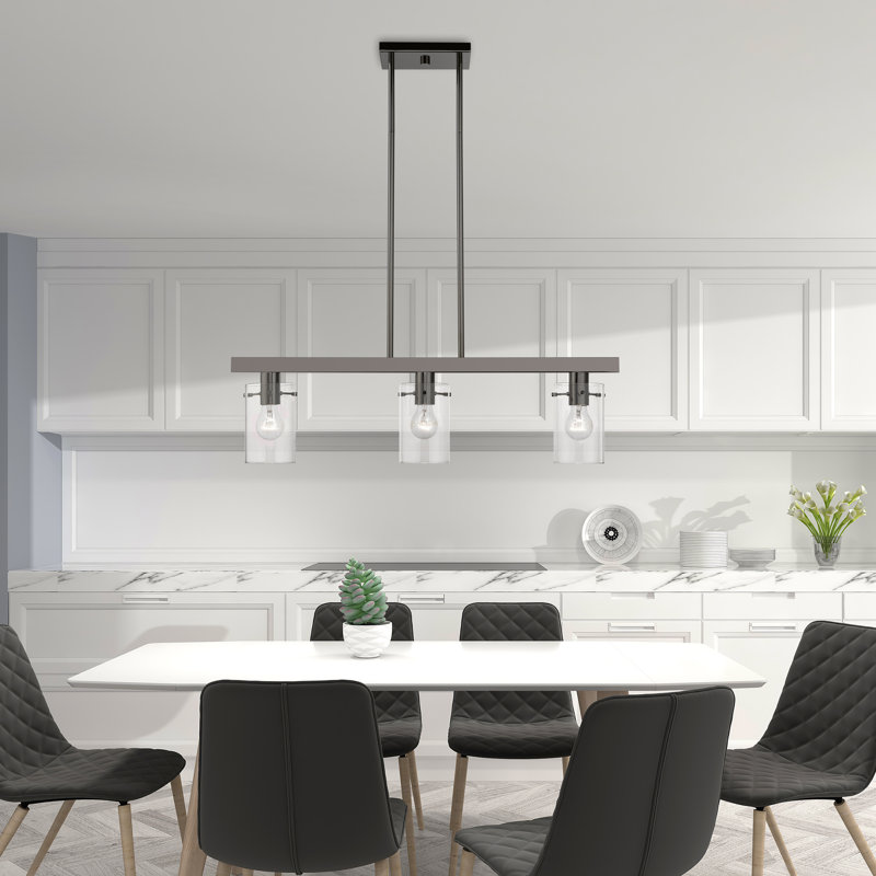 Nilsa 3 - Light Dimmable Kitchen Island Square / Rectangle Chandelier, Black Chrome