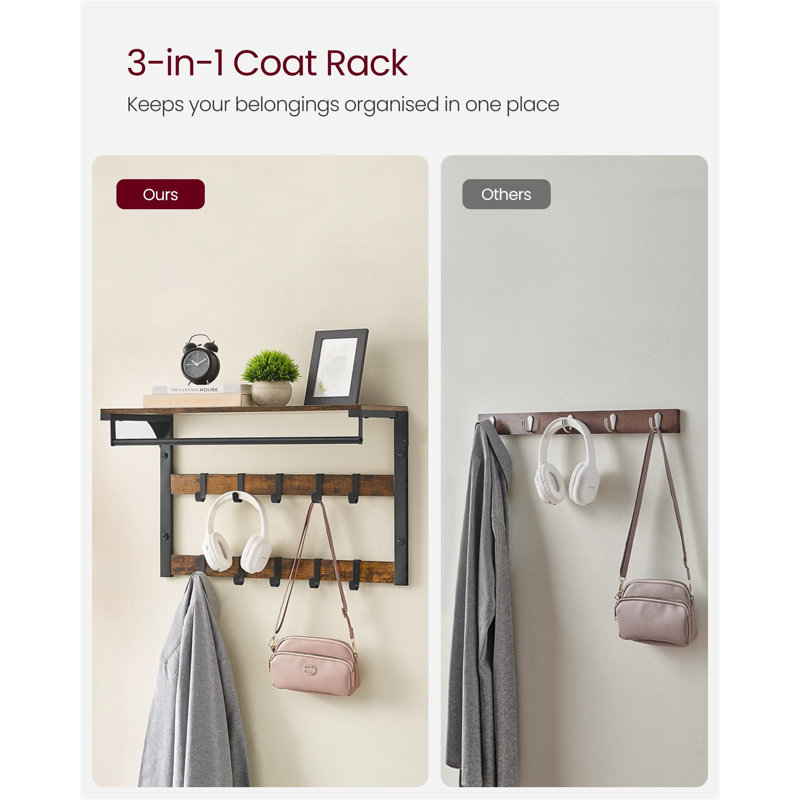 Brailee Wall Mounted Coat Rack, Brown/Black