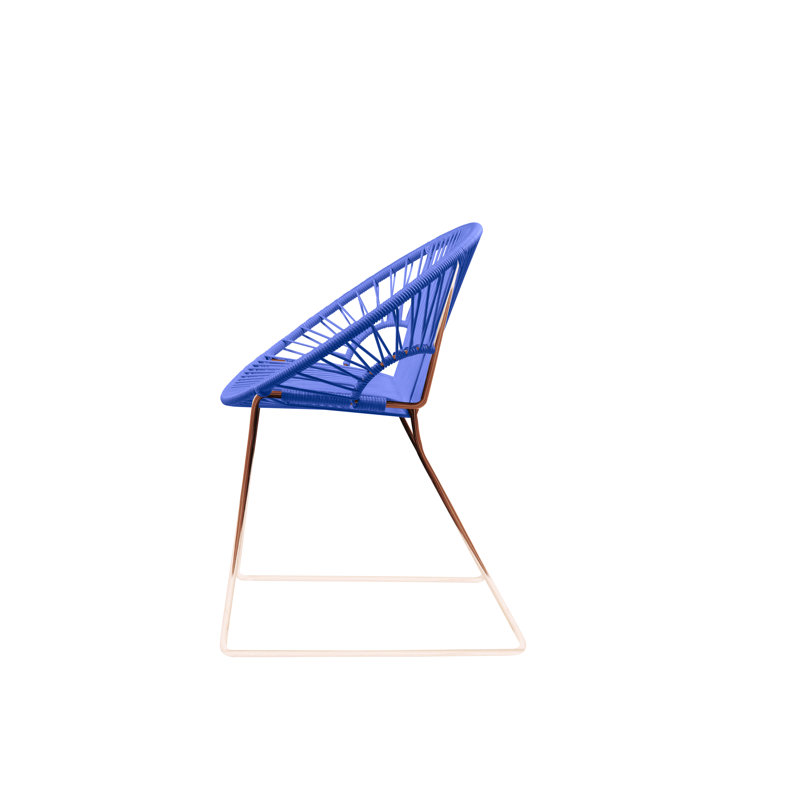 Puerto Premium All-Weather Wicker Outdoor Dining Side Chair with Cushion, Deep Blue/Copper