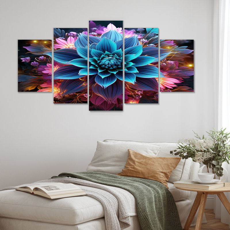 Mayssa - Art mural floral abstrait 5 pièces