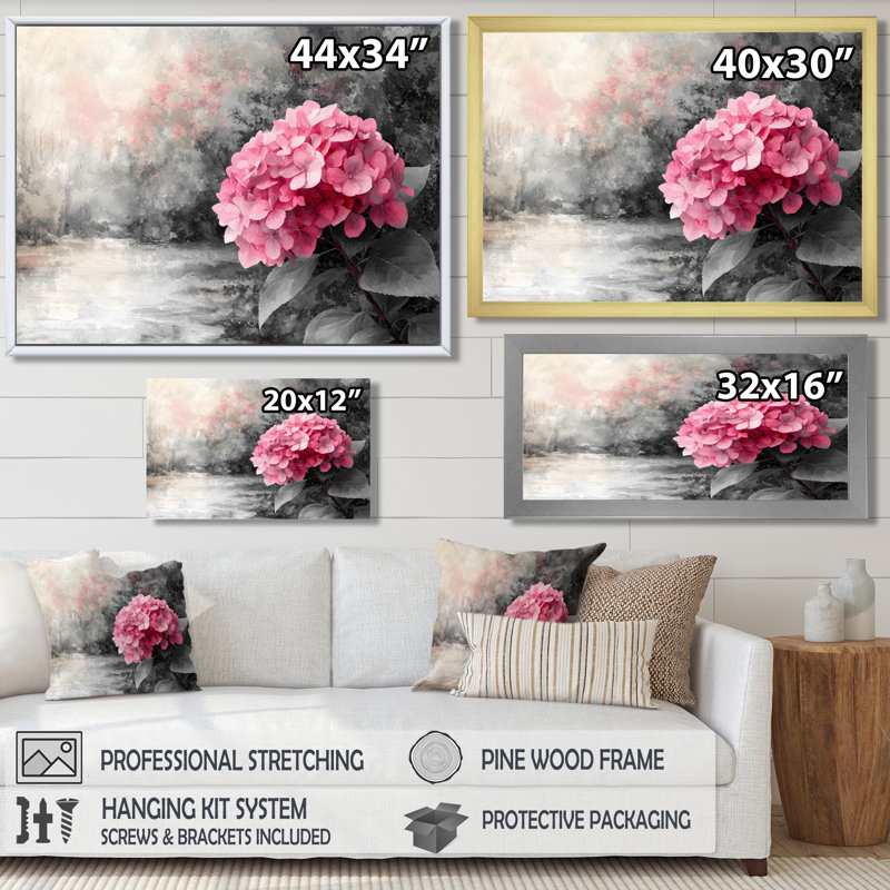 «Ihinosen Hydrangea In Vintage Light II», art mural sur toile Hydrangea, H 30 po x l 40 po, Noir, noir, noir, noir