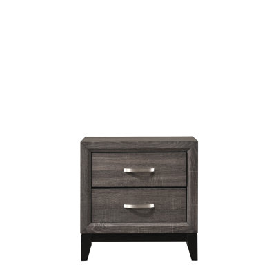 Contemporary 2-Drawer Nightstand End Table Two Storage Drawers Metal Handles Bedroom Living Room Wooden Furniture