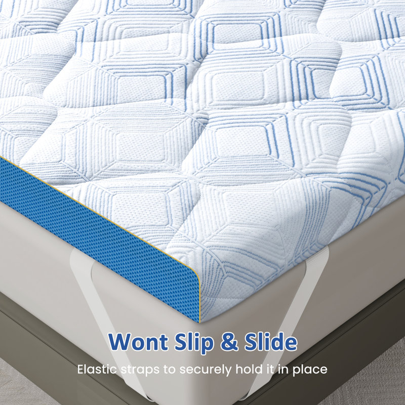 Surmatelas rafraîchissant Bedstory de 7,6 cm (3 po) avec gel, sangles et housse amovible et lavable, Lit double, 3"