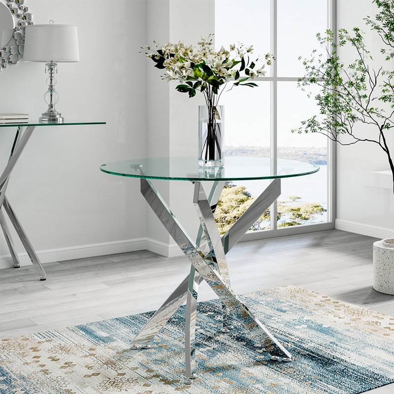 Chavis 90cm Wide Tempered Glass Dining Table