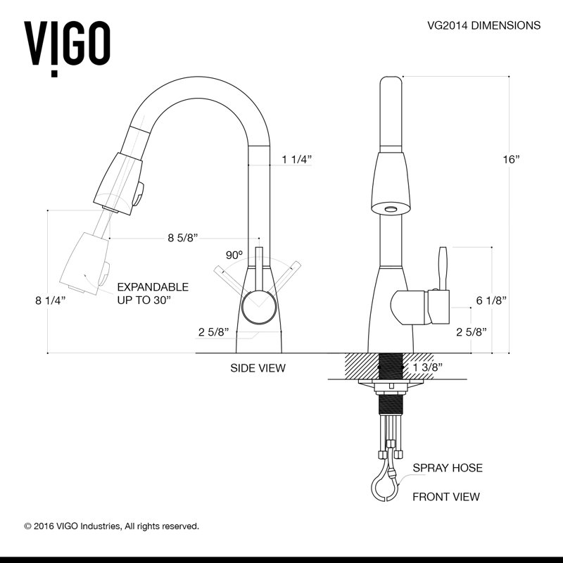 Graham 16" H 1-handle Pull-Down 2-Function Sprayer Kitchen Faucet, Stainless Steel