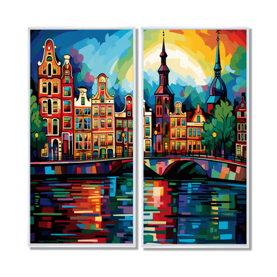 City Amsterdam Popart II - Multi-Color Industrial Wall Decor Set Of 2