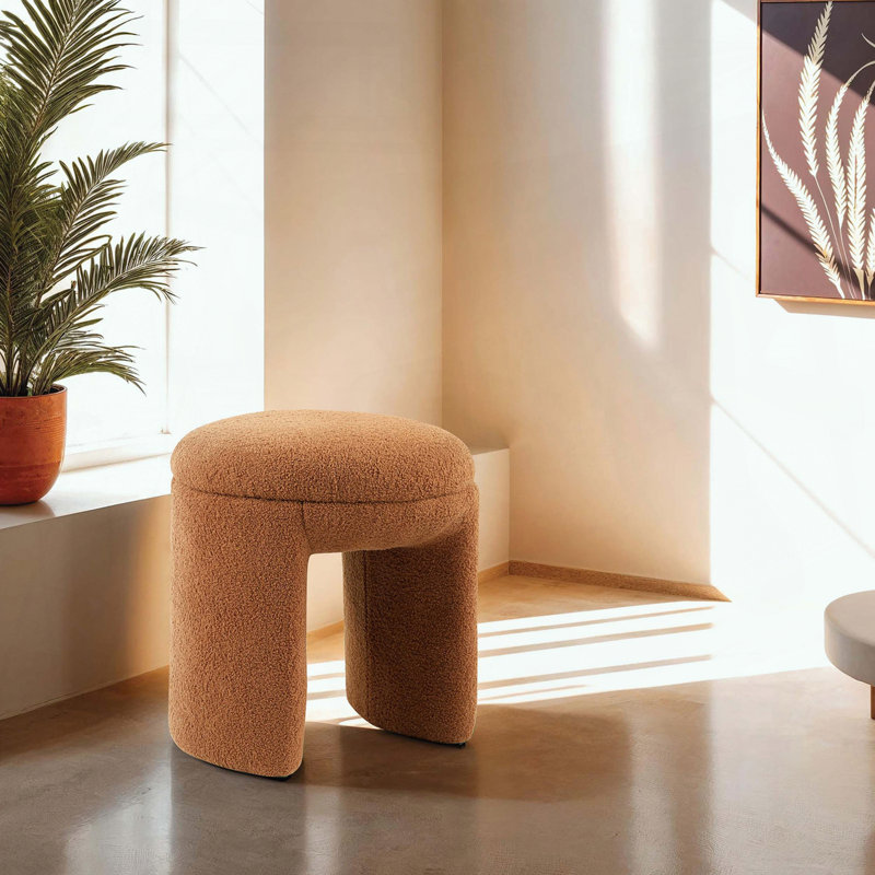 Tabouret d'appoint à plateau rond - Tissu brun selle Teddy - Conception de banc - Contemporain