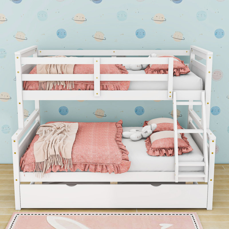 Grena Twin Over Full Solid Wood Standard Bunk Bed with Trundle by Harper Orchard, White