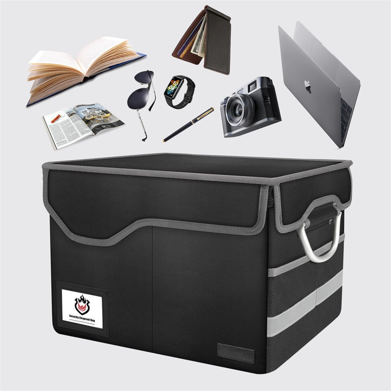 Fireproof Document Box, File Organizer Box With Lock, Collapsible Fireproof Document Storage Box With Zippers