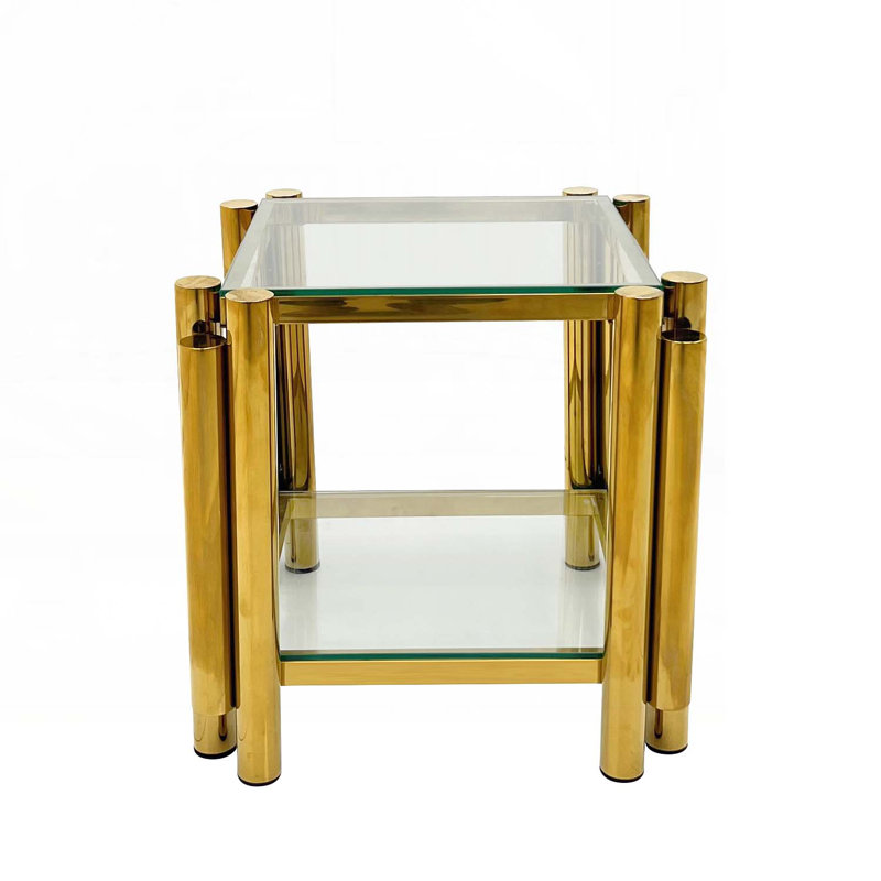Ensembles de tables basses avec plateau en verre trempé, Doré