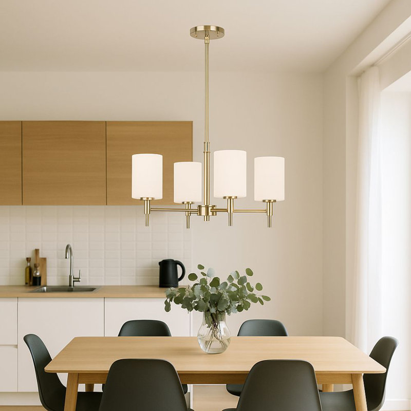 Lustre large 4 lumières 20,5 po Wexton, Blanc opale, Plaqué or