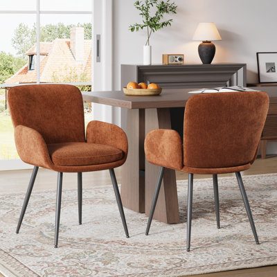 Upholstered Chenille Dining Chairs With Metal Legs (Set of 2)