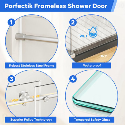 56"-60" W X 74" H Single Sliding Opening Frameless Design Shower Door 8Mm Thickened Tempered Glass Stainless Steel Hardware