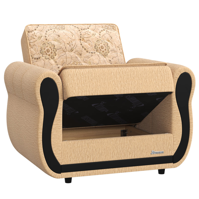 Fauteuil-lit rembourré convertible avec rangement, Chenille beige