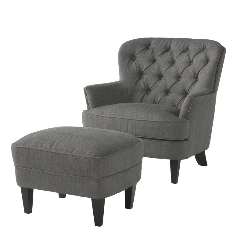 Michaelson Upholstered Armchair with Ottoman, Gray Polyester