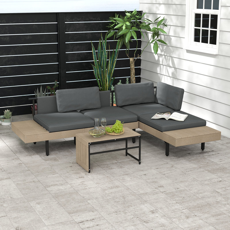 Bridget 3 Pieces Garden Furniture Set L-Shaped 4 Seater Corner Sofa Grey
