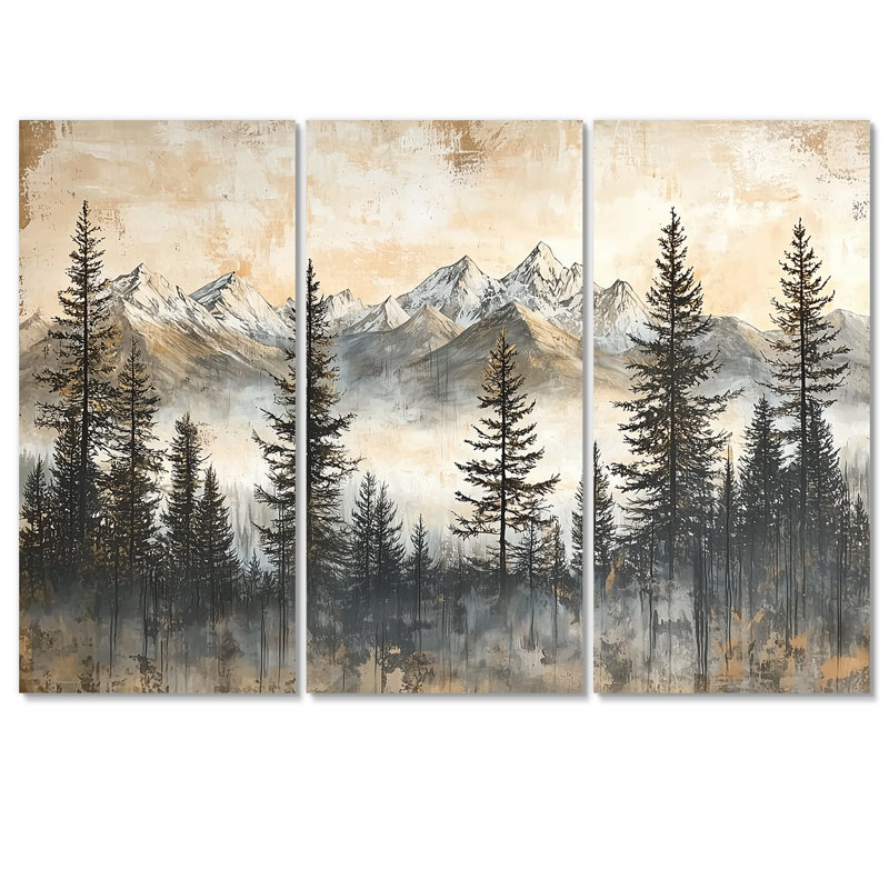 Timber and Peaks Mountain Simplicity in Winter IV - Art mural de grandes montagnes - 3 panneaux, H 32 po x l 48 po