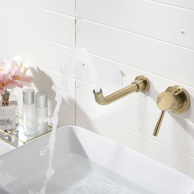 Wall Mounted Optional Single-handle Bathroom Faucet, Brushed Gold, With Drain Assembly