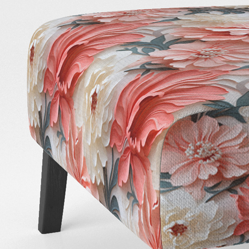 Upholstered Tropical Accent Slipper Chair C, Subdued Coral Tropical Pattern I