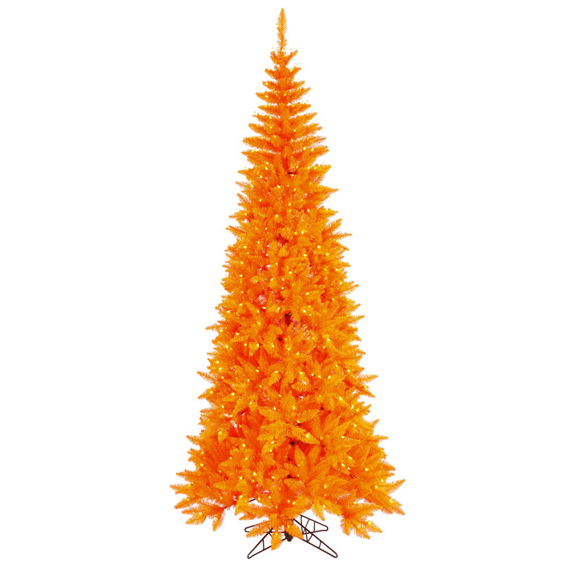 Orange Fir Lighted Artificial Fir Christmas Tree, 9' H x 46" W